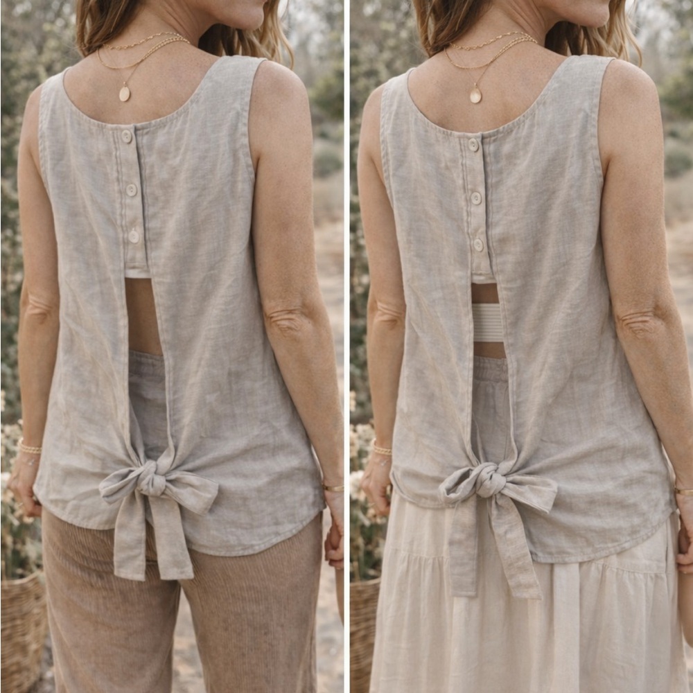Moon River Open Back Tie Tank Neutral Minimalist Size L